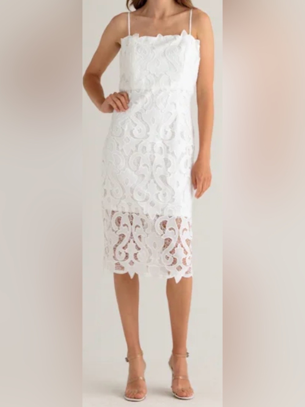 Bardot Lina Lace Midi Dress, White